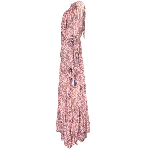 Free People Mirage Long Sleeve Maxi Dress Peach Pink Paisley Size 6 Boho Hippie - Picture 4 of 13